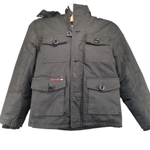 Phat Farm Weather Gear Boys Vegan Fur Trim Hooded Parka Coat Black M 10/12